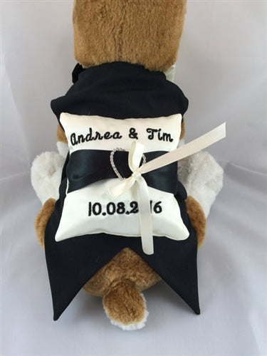 Ring Bearer Pillow - Ivory and Black - Personalized