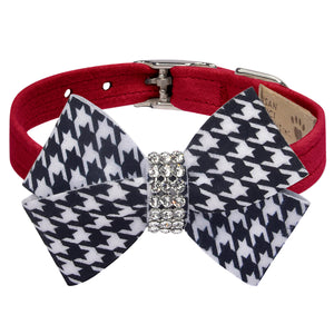 Susan Lanci Black and White Houndstooth Nouveau Bow Collar in Many Colors - Posh Puppy Boutique