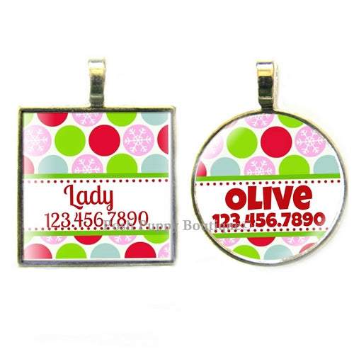 Holiday Dot Custom Silver Pet ID Tag