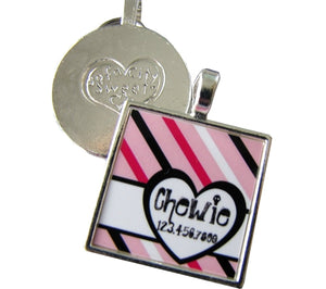 Heart and Stripes Silver Custom Pet ID Tag - Posh Puppy Boutique