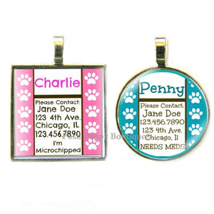 Paws Custom Silver Pet ID Tag- Blue or Pink - Posh Puppy Boutique