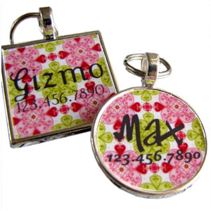 Pink and Green Moroccan Silver Custom Pet ID Tag - Posh Puppy Boutique