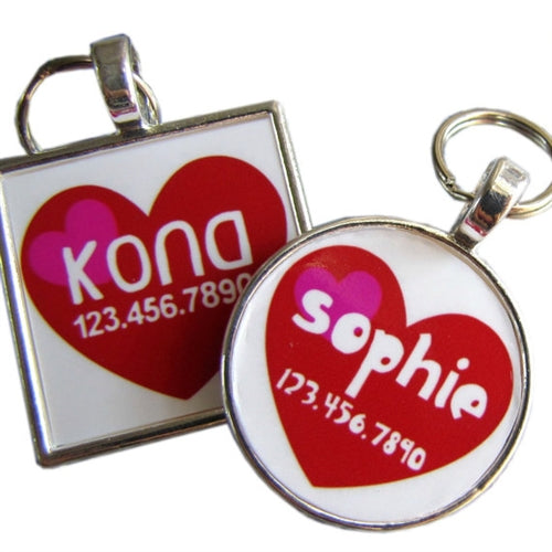 Pink and Red Hearts Silver Custom Pet ID Tag