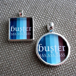 Blue and Brown Stripes Silver Custom Pet ID Tag - Posh Puppy Boutique