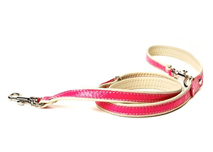 Leather Dog Collar in Beige with Pink Patent - Posh Puppy Boutique