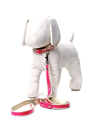 Leather Dog Collar in Beige with Pink Patent - Posh Puppy Boutique