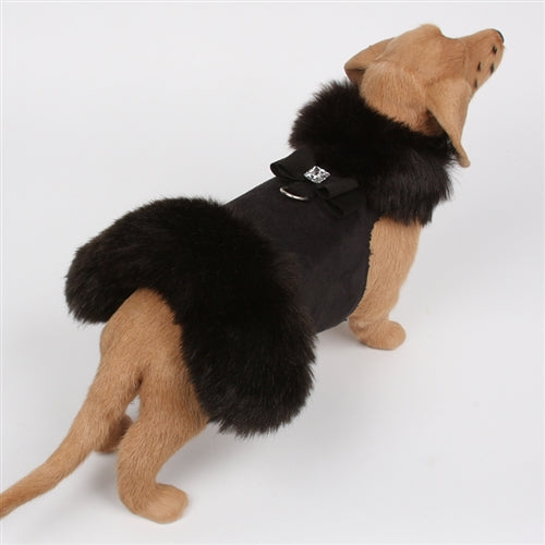 Susan Lanci Big Bow Faux Fur Coat- Black Fox with Black