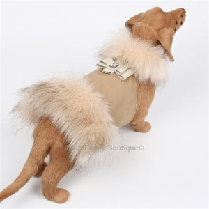 Susan Lanci Big Bow Fur Coat- Camel with Ivory Fox - Posh Puppy Boutique