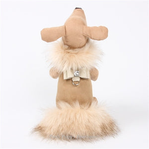 Susan Lanci Big Bow Fur Coat- Camel with Ivory Fox - Posh Puppy Boutique