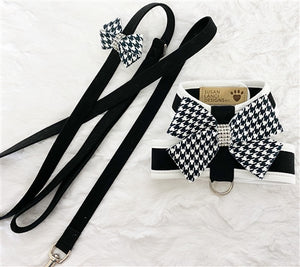 Susan Lanci Two Tone Classic Houndstooth Nouveau Bow Tinkie Harness - Posh Puppy Boutique