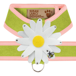 Susan Lanci Two Tone Lime Tinkie Harness with Puppy Pink Trim with Daisy - Posh Puppy Boutique