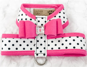 Susan Lanci Two Tone Polka Dot Big Bow Tinkie Harness in Pink Sapphire - Posh Puppy Boutique
