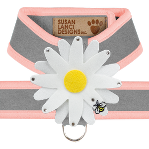 Susan Lanci Two Tone Platinum Tinkie Harness with Puppy Pink Trim with Daisy - Posh Puppy Boutique