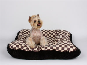 Susan Lanci Windsor Check Collection Bed- Square with Black Shag - Posh Puppy Boutique