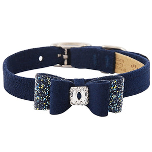 Susan Lanci AB Crystal Stellar Big Bow Collar in Indigo - Posh Puppy Boutique