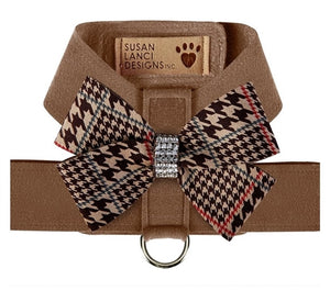 Susan Lanci Chocolate Glen Houndtooth Nouveau Bow Tinkie Harness - Posh Puppy Boutique