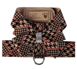 Susan Lanci Classic Glen Houndstooth Nouveau Bow Tinkie Harness - Posh Puppy Boutique