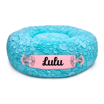 Susan Lanci Custom Bed in Bimini Blue and Puppy Pink