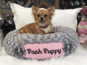 Susan Lanci Custom Bed in Platinum and Puppy Pink - Posh Puppy Boutique