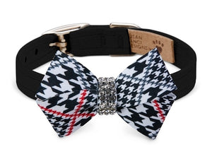 Susan Lanci Glen Houndstooth Nouveau Bow Collar in Classic - Posh Puppy Boutique