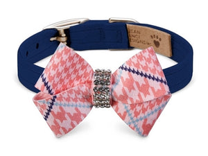 Susan Lanci Glen Houndstooth Nouveau Bow Collar in Peaches and Cream - Posh Puppy Boutique