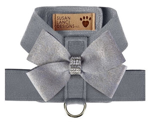 Susan Lanci Platinum Tinkie Harness with Platinum Glitzerati Nouveau Bow - Posh Puppy Boutique