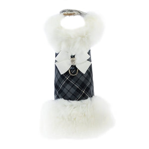Susan Lanci Scotty Charcoal Plaid Fur Coat - White Fox - Posh Puppy Boutique