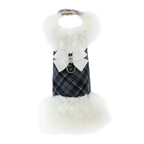 Susan Lanci Scotty Charcoal Plaid Fur Coat - White Fox