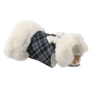 Susan Lanci Scotty Charcoal Plaid Fur Coat - White Fox - Posh Puppy Boutique