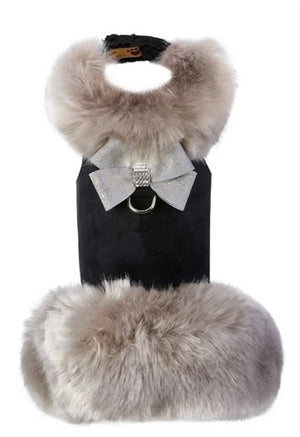 Susan Lanci Soft Silver Fox Coat with Platinum Glitzerati Nouveau Bow - Posh Puppy Boutique