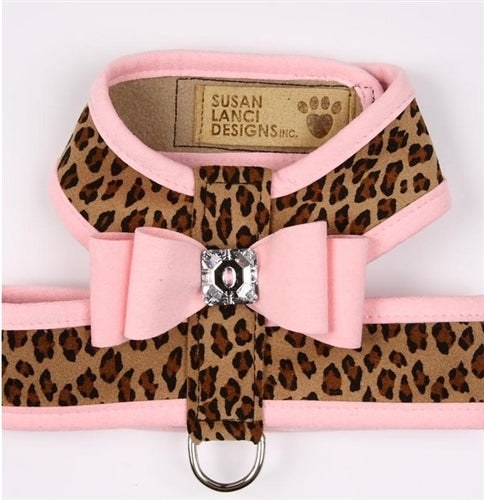 Susan Lanci Big Bow Tinkie Harness in Cheetah with Puppy Pink Trim