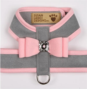 Susan Lanci Two Tone Big Bow Tinkie Harness in Puppy Pink and Platinum - Posh Puppy Boutique