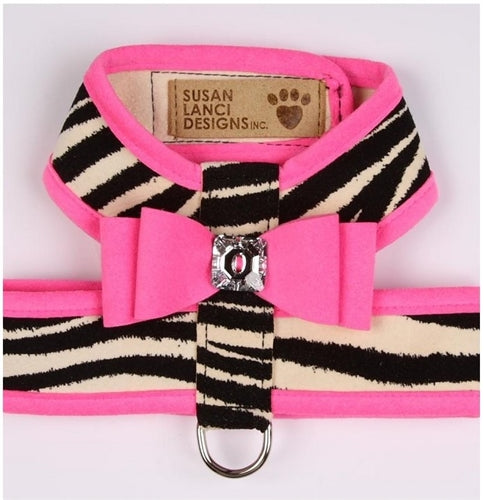 Susan Lanci Two Tone Big Bow Tinkie Harness in Perfect Pink and Zebra