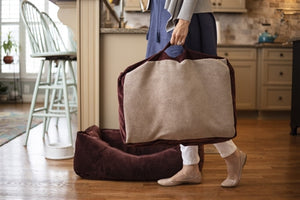 Home and Go Luxury 2-in-1 Dog Bed in Bordeaux and Taupe - Posh Puppy Boutique