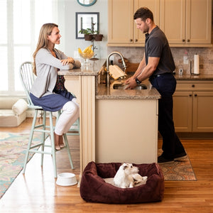 Home and Go Luxury 2-in-1 Dog Bed in Bordeaux and Taupe - Posh Puppy Boutique
