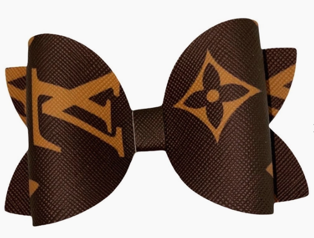 Leather LV Hair Bow in Brown - Shop By Designer - - Bows Posh