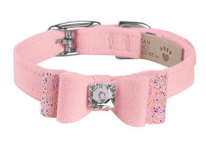Susan Lanci AB Crystal Stellar Big Bow Collar in Puppy Pink