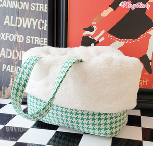 Wooflink Luxe Bag Houndstooth with Removable Fur in Green