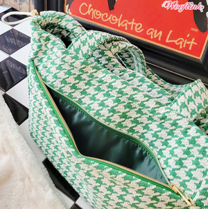 Wooflink Luxe Bag Houndstooth with Removable Fur in Green
