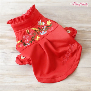 Wooflink Luxury Embroidery Shirt Top - Red - Posh Puppy Boutique