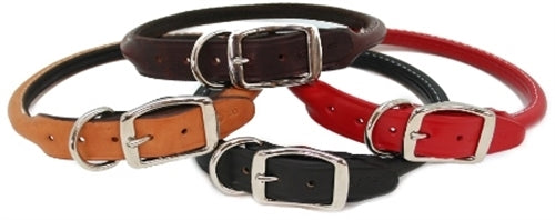 30" Rolled Round Leather Dog Collar - Many Colors