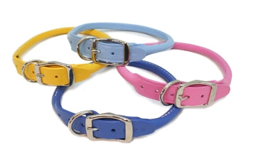 34" Rolled Round Leather Dog Collar - Many Colors