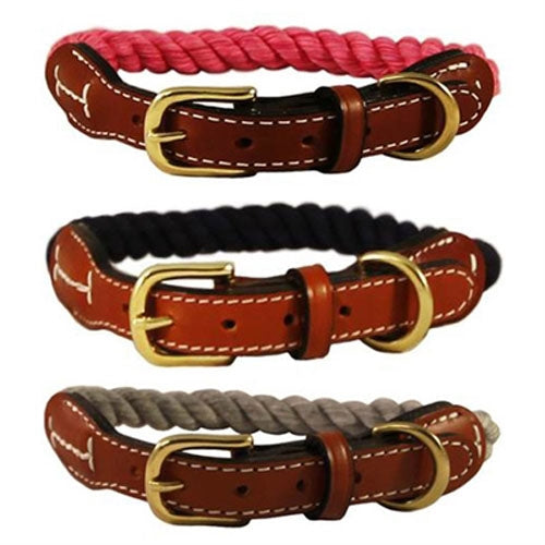 Natural Cotton & Leather Collars - Many Colors