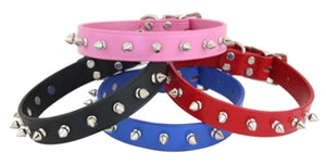 Spiked Leather Collar with 1 Row of Spikes - Red - Posh Puppy Boutique