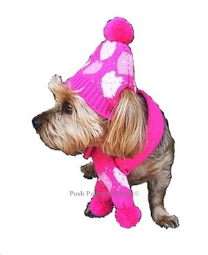 Pink Hearts Hat & Scarf Set - Posh Puppy Boutique