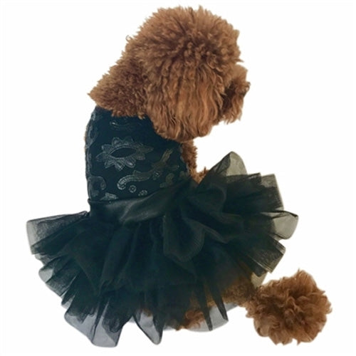 Black Fufu Tutu Dog Dress Rocker Applique