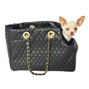 Kate Carrier in Quilted Black with Chain Straps - Posh Puppy Boutique