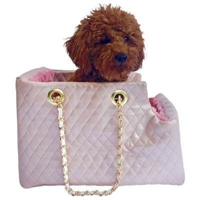 Kate Carrier in Quilted Pearl Pink with Chain Straps