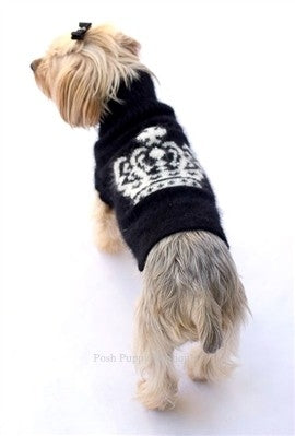 Luxury Diana Crown Angora Blend Turtleneck Sweater- Black-White Intarsia - Posh Puppy Boutique