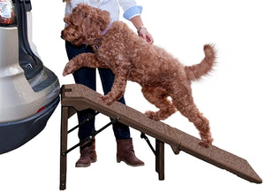 Free-standing Extra Wide Carpeted Pet Ramp in Chocolate - Posh Puppy Boutique